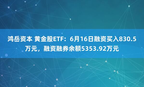 鸿岳资本 黄金股ETF：6月16日融资买入830.5万元，融资融券余额5353.92万元